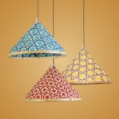 Bamboo lamp with patterned hat