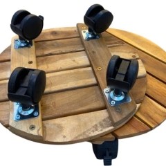 Wooden plant pot base with wheels