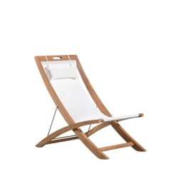 Teak + sling folding deck chair