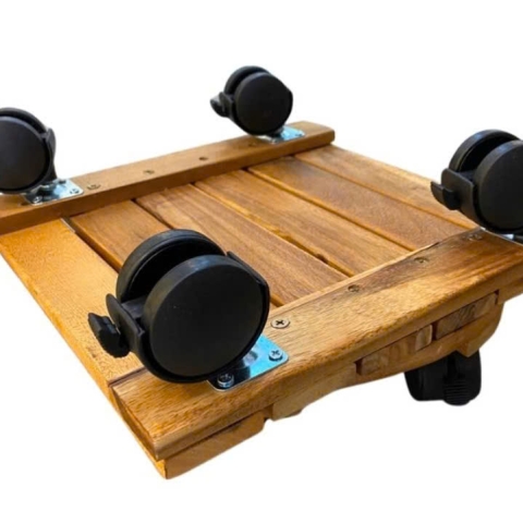 Wooden plant pot base with wheels