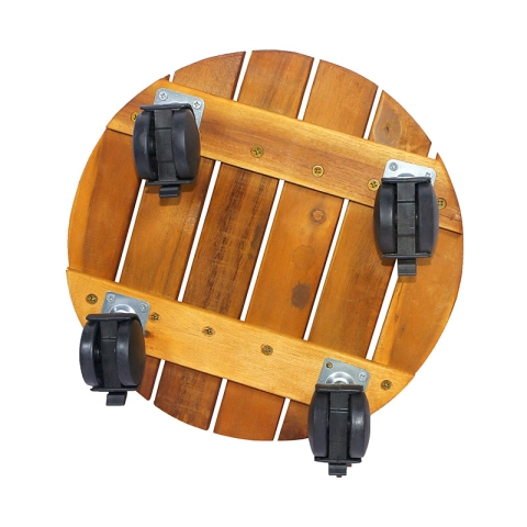 Wooden plant pot base with wheels