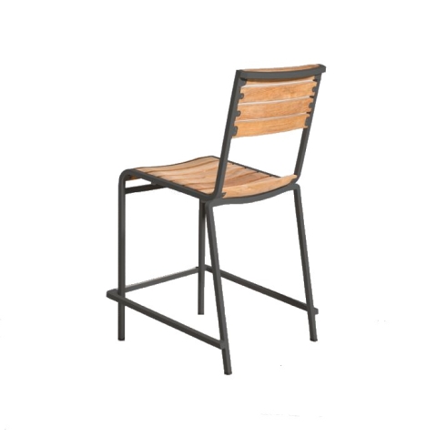 Teak + steel stacking counter stool
