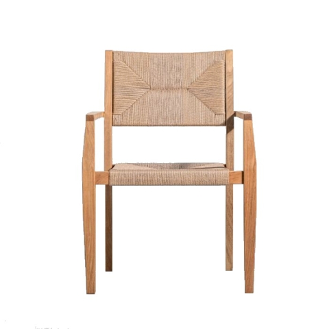 Teak + wicker stacking armchair