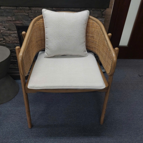 Ash wood dining chair combined with natural rattan