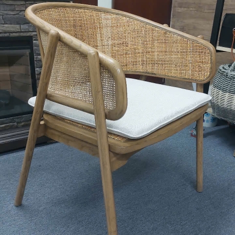 Ash wood dining chair combined with natural rattan