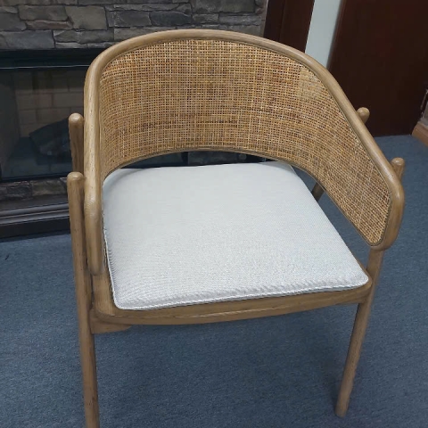 Ash wood dining chair combined with natural rattan